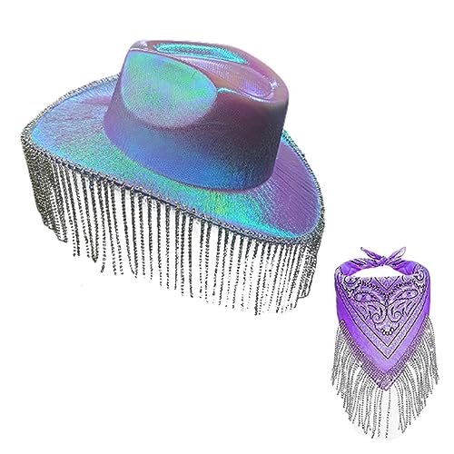 Xinsheinelry Schimmernde Quasten Hut mit Kopftuch Western und Bandana von Xinsheinelry