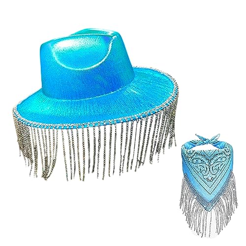 Xinsheinelry Schimmernde Quasten Hut mit Kopftuch Western und Bandana von Xinsheinelry