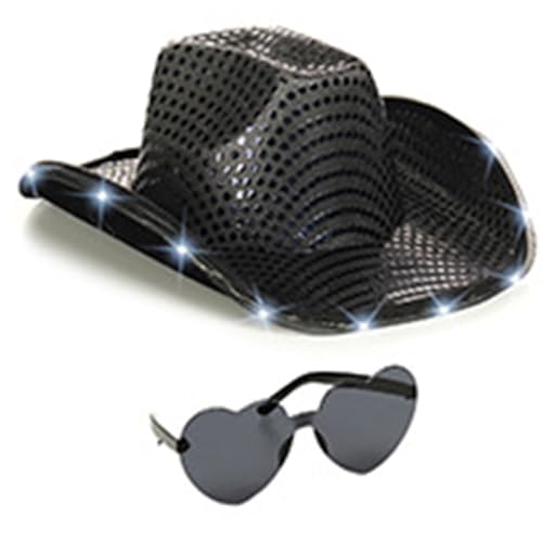 Xinsheinelry Urlaubshut mit Lichterkette, LED, glänzende Pailletten, glänzend, für Club, Karneval, Musik von Xinsheinelry