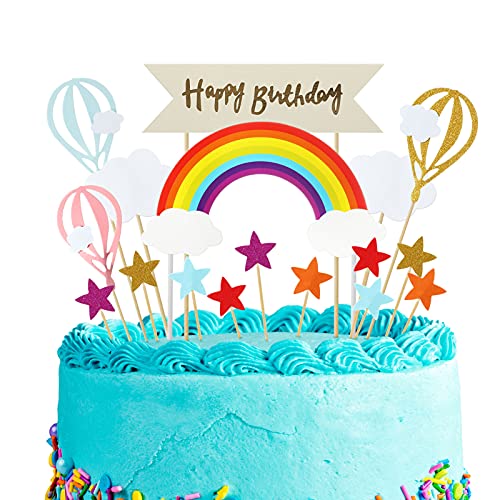 Xinstroe 17 Stück Tortendeko Geburtstag Mädchen Kuchen Regenbogen Happy Birthday Topper Dekorationen für Kinder Mädchen Junge Geburtstag Kuchenaufsatz von Xinstroe