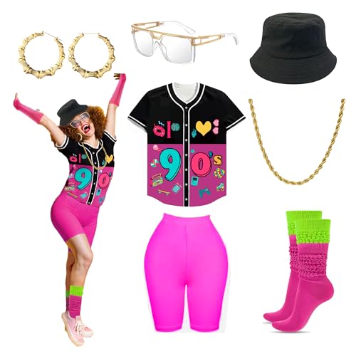 80er 90er Jahre Outfit für Damen 80er Jahre Accessoires Set Baseball Trikot Shirt Neon Shorts Slouch Socken Stirnband, Baseball-90er-Rosé, 3XL 80er 90er Jahre Outfit für Damen 80er Jahre Accessoires Set Baseball Trikot Shirt Neon Shorts Slouch Socken Stirnband, Baseball-90er-Rosé, 3XL von Xintorch