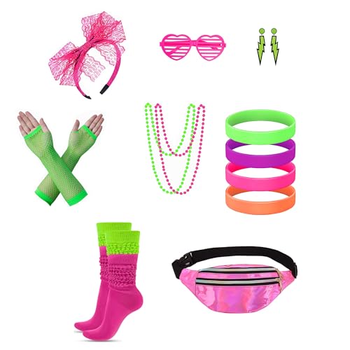 80er-Jahre Accessoires für Damen, 80er-Jahre-Stil, Neonfarben, holografische Bauchtasche, Spitze, Stirnband, Ohrringe, Fischnetz-Handschuhe für 80er-Jahre-Party, Grün-80er-Jahre Accessoires 80er-Jahre Accessoires für Damen, 80er-Jahre-Stil, Neonfarben, holografische Bauchtasche, Spitze, Stirnband, Ohrringe, Fischnetz-Handschuhe für 80er-Jahre-Party, Grün-80er-Jahre Accessoires von Xintorch