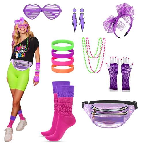 80er-Jahre Accessoires für Damen, 80er-Jahre-Stil, Neonfarben, holografische Bauchtasche, Spitze, Stirnband, Ohrringe, Fischnetz-Handschuhe für 80er-Jahre-Party, Lila-80er-Jahre-Accessoires 80er-Jahre Accessoires für Damen, 80er-Jahre-Stil, Neonfarben, holografische Bauchtasche, Spitze, Stirnband, Ohrringe, Fischnetz-Handschuhe für 80er-Jahre-Party, Lila-80er-Jahre-Accessoires von Xintorch