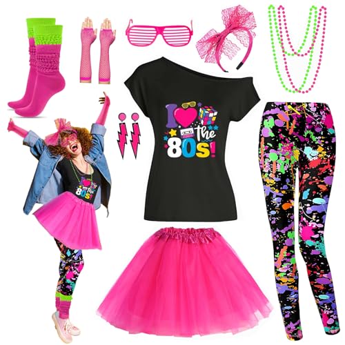 Xintorch 80er Jahre Outfit Damen Kostüm Zubehör Set T-Shirt Leggings Stirnband Tutu Rock Neno Slouch Socken, 80er-Jahre-Druck, Größe XXL, XXL Xintorch 80er Jahre Outfit Damen Kostüm Zubehör Set T-Shirt Leggings Stirnband Tutu Rock Neno Slouch Socken, 80er-Jahre-Druck, Größe XXL, XXL von Xintorch