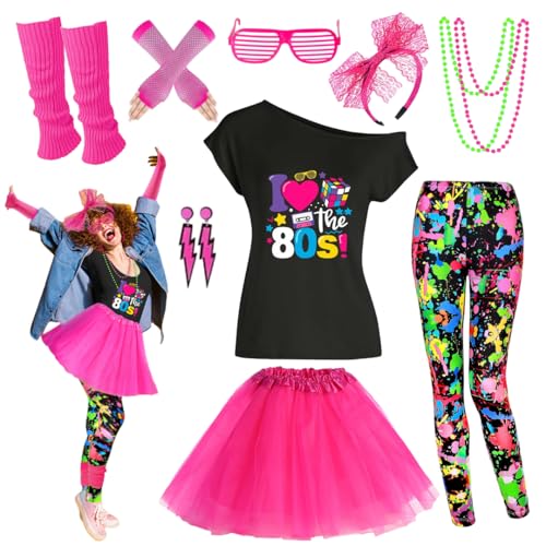 Xintorch 80er Jahre Outfit Damen Kostüm Zubehör Set T-Shirt Leggings Tutu Rock Neno Party Beinstulpen Stirnband, Mehrfarbig, XL Xintorch 80er Jahre Outfit Damen Kostüm Zubehör Set T-Shirt Leggings Tutu Rock Neno Party Beinstulpen Stirnband, Mehrfarbig, XL von Xintorch