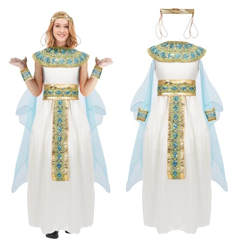 Xinxiaomeng Kleopatra-Kostüm für Damen, ägyptische Prinzessin-Kostüm, Cleopatra-Zubehör, Halloween-Outfit, Requisiten, 6 Stück, Blau, L Xinxiaomeng Kleopatra-Kostüm für Damen, ägyptische Prinzessin-Kostüm, Cleopatra-Zubehör, Halloween-Outfit, Requisiten, 6 Stück, Blau, L von Xinxiaomeng