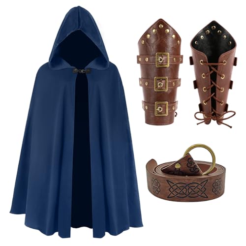 Xinxiaomeng Mittelalterlicher Umhang mit Kapuze für Herren und Damen, Renaissance-Umhang, Kapuzenumhang, Halloween-Zauberer-Kostüm-Zubehör, Blau, Einheitsgröße von Xinxiaomeng