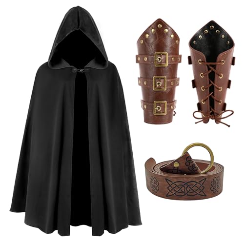 Xinxiaomeng Mittelalterlicher Umhang mit Kapuze für Herren und Damen, Renaissance-Umhang, Kapuzenumhang, Halloween-Zauberer-Kostüm-Zubehör, Schwarz, Einheitsgröße von Xinxiaomeng