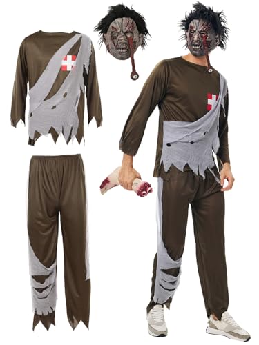 Xinxiaomeng Zombie-Kostüm für Herren, gruseliges Walking Dead-Kostüm, Zombie-Maske, Hose, Top, gruselig, Halloween, Cosplay, Outfits, 3-teilig, Grün , X-Large Xinxiaomeng Zombie-Kostüm für Herren, gruseliges Walking Dead-Kostüm, Zombie-Maske, Hose, Top, gruselig, Halloween, Cosplay, Outfits, 3-teilig, Grün , X-Large von Xinxiaomeng