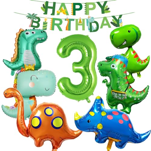 12 Stück 3 Jahre Dino Geburtstag Deko Party Folienballon Luftballon Dino Deko Kindergeburtstag Dinosaurier Luftballons Grün Dschungel Geburtstag Dekoration Junge Mädchen von Xionghonglong