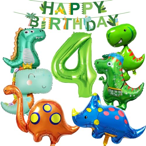 12 Stück 4 Jahre Dino Geburtstag Deko Party Folienballon Luftballon Dino Deko Kindergeburtstag Dinosaurier Luftballons Grün Dschungel Geburtstag Dekoration Junge Mädchen von Xionghonglong