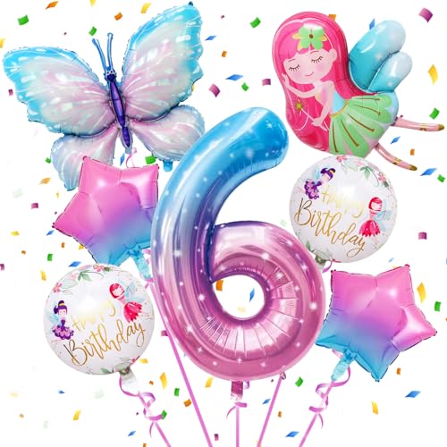 6 Jahre Geburtstag Mädchen,Schmetterling Folienballon 6 Jahre,Schmetterlinge Deko Geburtstag Mädchen 6 Jahre,Schmetterling Geburtstag Party Set zum 6. Geburtstag des Mädchens von Xionghonglong