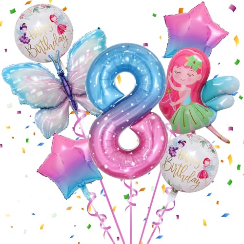 8 Jahre Geburtstag Mädchen,Schmetterling Folienballon 8 Jahre,Schmetterlinge Deko Geburtstag Mädchen 8 Jahre,Schmetterling Geburtstag Party Set zum 8. Geburtstag des Mädchens von Xionghonglong