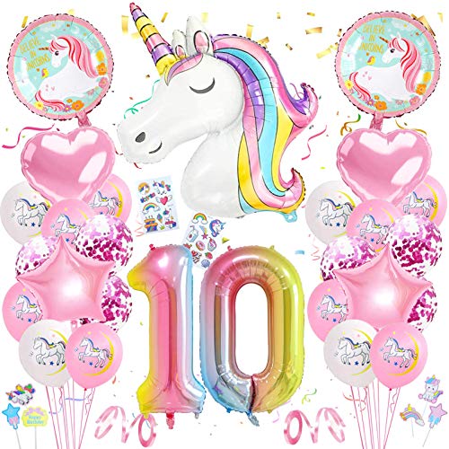 Einhorn 10. Geburtstag Deko für Mädchen - Luftballon Rosa, Ballon Deko Set Einhorn 10. Geburtstag Deko für Mädchen - Luftballon Rosa, Ballon Deko Set von Xionghonglong