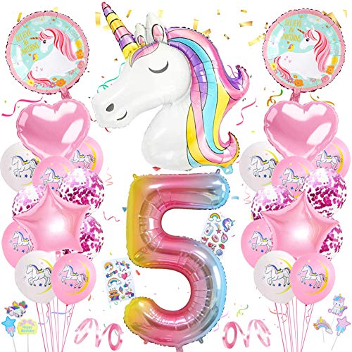 Einhorn 5. Geburtstag Deko für Mädchen - Luftballon Rosa, Ballon Deko Einhorn 5. Geburtstag Deko für Mädchen - Luftballon Rosa, Ballon Deko von Xionghonglong