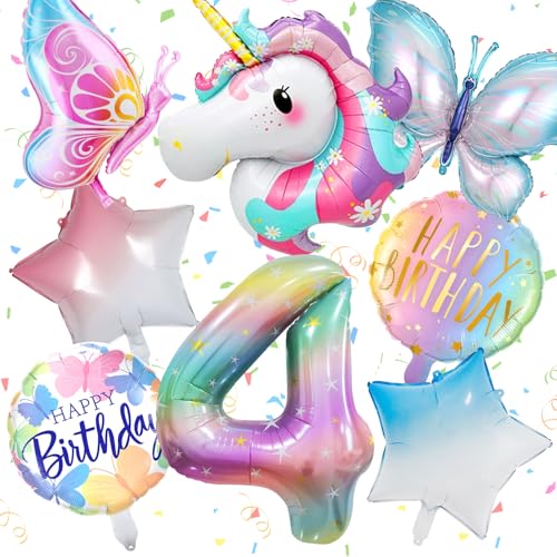 Einhorn Luftballon 4. Geburtstag,4 Jahre Schmetterling Geburtstag Deko,4 Jahre Runde Folienballon Einhorn,4 Jahre Luftballon,Geeignet für die Geburtstagsfeier für Kinder Dekoration Luftballons Einhorn Luftballon 4. Geburtstag,4 Jahre Schmetterling Geburtstag Deko,4 Jahre Runde Folienballon Einhorn,4 Jahre Luftballon,Geeignet für die Geburtstagsfeier für Kinder Dekoration Luftballons von Xionghonglong