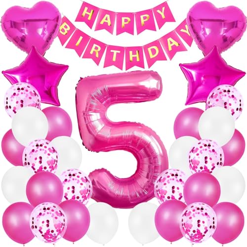 Luftballon 5 jahre Mädchen Luftballon 5 Geburtstag Rosa Luftballons Geburtstag Mädchen deko 5 jahre Happy Birthday Banner Kindergeburtstag von Xionghonglong
