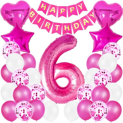Geburtstag Luftballon Dekoration 6 Jahre Mädchen, Rosa Zahl 6. Geburtstagsdeko, Riesen Folienballon 6. Rosa, Happy Birthday Banner Kindergeburtstag Deko 6. Geburtstag Mädchen von Xionghonglong