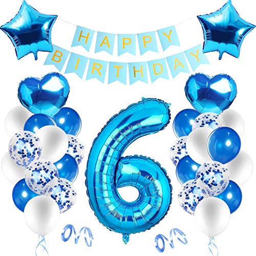 Geburtstagsdeko Jungen 6 Jahr,Luftballon 6. Geburtstag Blau,Happy Birthday Dekoration Zahl,Nummerndekoration,Luftballon 6. Geburtstag Junge Deko,Folienballon 6,Jahr Geburtstag Dekoration mit Banner von Xionghonglong