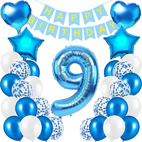 Geburtstagsdeko Jungen Blau Zahl 9,Folienballon 9 Blau,Luftballon 9.Geburtstag Junge Deko,9 Geburtstag Kindergeburtstag Deko,Junge Happy Birthday Deko von Xionghonglong