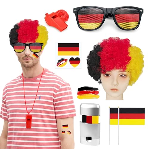 EM 2025 Fanartikel Deutschland,mit Nationalflagge Temporäre Tattoos,Brille Lockenperücke Sportpfeifen,Mini Handgehaltene Flaggen,Schminkstift Deutschland,für Fußballpartys Europameisterschaft Deko EM 2025 Fanartikel Deutschland,mit Nationalflagge Temporäre Tattoos,Brille Lockenperücke Sportpfeifen,Mini Handgehaltene Flaggen,Schminkstift Deutschland,für Fußballpartys Europameisterschaft Deko von Xiqunw