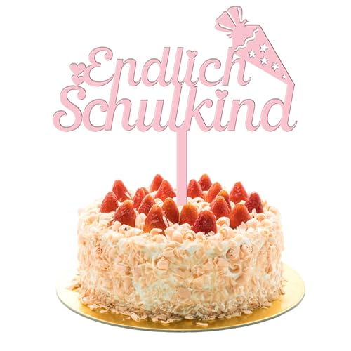 Tortendeko Einschulung, Endlich Schulkind Tortendeko aus Acryl, Schulanfang Cake Topper Personalisiert, Zuckertüte Kuchen Deko Schulkind 2025 Mädchen Rosa, für Schultag Party Deko Geschenkidee von Xiqunw