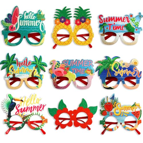 Xistuoz Hawaiianische Brille | 9 Paar Hawaii-Sonnenbrillen, Kostümzubehör, lustige Partygeschenke für Kinder und Erwachsene, Pool-Fotokabinen-Requisiten von Xistuoz
