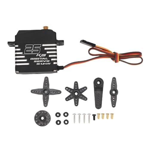 Xiuganpo RC Digitales Servo, Aluminiumlegierung Digitales Servo mit Kupferausrüstung, 180 ° -Kontrollwinkel -Servo für 1/8 1/10 1/12 RC Car Truck Crawler Boat Roboter (25KG) von Xiuganpo