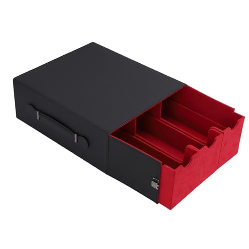 Xiuganpo Sammelkartenbox, 3-Reihige Kartenbox Aus Karton, wasserdichte, Tragbare Pu-Kartenbox, SamtgefüTterte Kartenboxen FüR Sportkarten, Baseball Und Spielkarten (Rot) von Xiuganpo