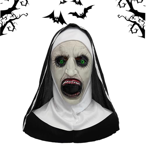 Xiujuers Halloween Nonnen Maske - Gruselige Horror Kostüm Deko für Party und Cosplay Requisiten von Xiujuers