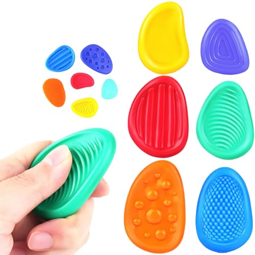 Xiuyer Fidget Sensory Stone, sensorik Spielzeug, 6 Stück Anti Stress Spielzeug, strukturierter weicher Silikon-Sinnesstein, für Kinder & Erwachsene mit Autismus und ADHD Therapie, Anxiety Relief von Xiuyer