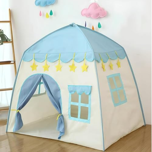 130x100x130 Großes Kinderspielzelt Kinderhaus Spielhaus Kinder mit Sternenlichtern Kinderzelt Prinzessin Schloss Spielzelt Draußen Mädchen Junge Spielzelt, Rosa Blume (130×100×130 cm,Blau) von Xiyocadt