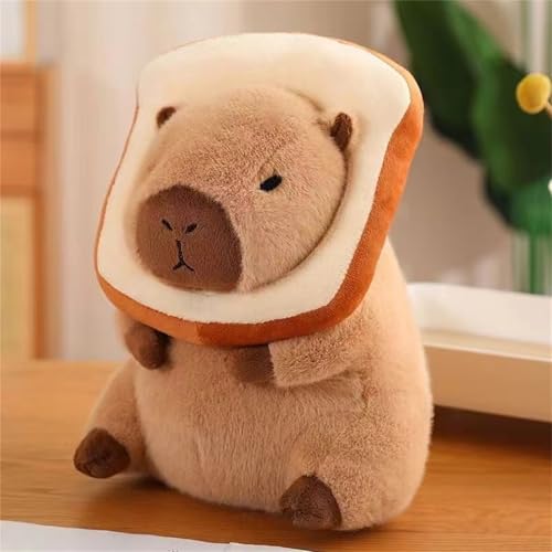 Capybara Kuscheltier, Niedlichen Wasserschwein Kuscheltier, Capybara PlüSchtier Mit Tragbarer Toast Kopfbedeckung, Heimdekoration Aus Realistischem TierplüSch Zum Kuscheln Und Einkuscheln (23cm,A) von Xiyocadt