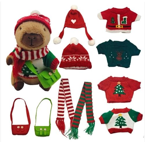 Capybara Plüschtier, 25cm Wasserschwein Kuscheltier mit Kleidung Tasche Hut und Rucksäcken, Niedlichen Wasserschwein Kuscheltier, Halloween Weihnachten Anziehspielzeug Für Mädchen Und Jungen (A) von Xiyocadt