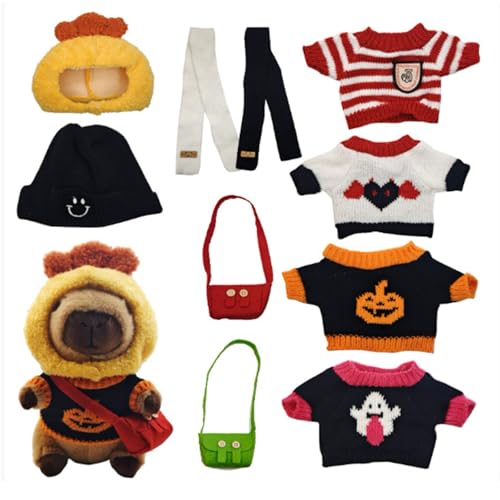Capybara Plüschtier, 25cm Wasserschwein Kuscheltier mit Kleidung Tasche Hut und Rucksäcken, Niedlichen Wasserschwein Kuscheltier, Halloween Weihnachten Anziehspielzeug Für Mädchen Und Jungen (B) von Xiyocadt
