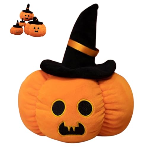 Halloween Plüsch Kürbis mit Hexenhut, 3D Plüsch Kürbis Dekokissen, Herbst Kissen, Hallow Kuscheltier FigurenPlüschtiere für Kinder Geburtstagsgeschenke Weiches Bett/Sofa Deko (20cm,Typ B) von Xiyocadt