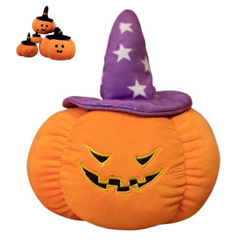 Halloween Plüsch Kürbis mit Hexenhut, 3D Plüsch Kürbis Dekokissen, Herbst Kissen, Hallow Kuscheltier FigurenPlüschtiere für Kinder Geburtstagsgeschenke Weiches Bett/Sofa Deko (20cm,Typ D) von Xiyocadt