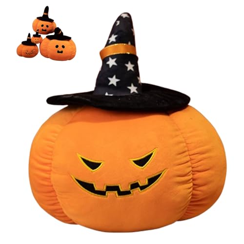 Halloween Plüsch Kürbis mit Hexenhut, 3D Plüsch Kürbis Dekokissen, Herbst Kissen, Hallow Kuscheltier FigurenPlüschtiere für Kinder Geburtstagsgeschenke Weiches Bett/Sofa Deko (20cm,Typ G) von Xiyocadt