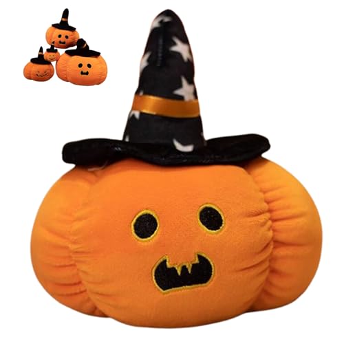 Halloween Plüsch Kürbis mit Hexenhut, 3D Plüsch Kürbis Dekokissen, Herbst Kissen, Hallow Kuscheltier FigurenPlüschtiere für Kinder Geburtstagsgeschenke Weiches Bett/Sofa Deko (20cm,Typ H) von Xiyocadt