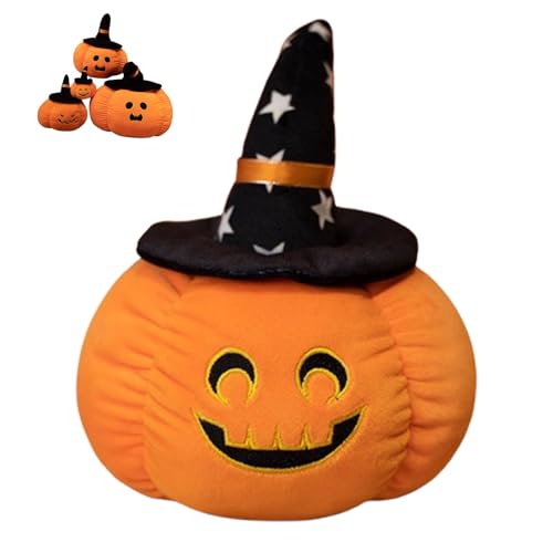 Halloween Plüsch Kürbis mit Hexenhut, 3D Plüsch Kürbis Dekokissen, Herbst Kissen, Hallow Kuscheltier FigurenPlüschtiere für Kinder Geburtstagsgeschenke Weiches Bett/Sofa Deko (20cm,Typ I) von Xiyocadt