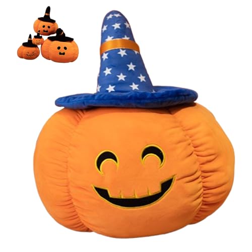 Halloween Plüsch Kürbis mit Hexenhut, 3D Plüsch Kürbis Dekokissen, Herbst Kissen, Hallow Kuscheltier FigurenPlüschtiere für Kinder Geburtstagsgeschenke Weiches Bett/Sofa Deko (20cm,Typ L) von Xiyocadt