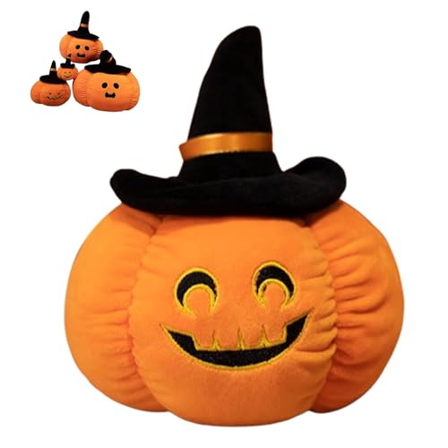 Halloween Plüsch Kürbis mit Hexenhut, 3D Plüsch Kürbis Dekokissen, Herbst Kissen, Hallow Kuscheltier FigurenPlüschtiere für Kinder Geburtstagsgeschenke Weiches Bett/Sofa Deko (50cm,Typ C) von Xiyocadt