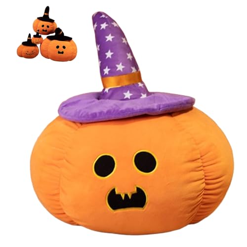Halloween Plüsch Kürbis mit Hexenhut, 3D Plüsch Kürbis Dekokissen, Herbst Kissen, Hallow Kuscheltier FigurenPlüschtiere für Kinder Geburtstagsgeschenke Weiches Bett/Sofa Deko (50cm,Typ E) von Xiyocadt