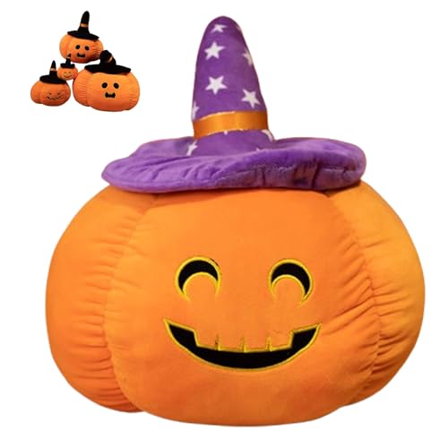 Halloween Plüsch Kürbis mit Hexenhut, 3D Plüsch Kürbis Dekokissen, Herbst Kissen, Hallow Kuscheltier FigurenPlüschtiere für Kinder Geburtstagsgeschenke Weiches Bett/Sofa Deko (50cm,Typ F) von Xiyocadt