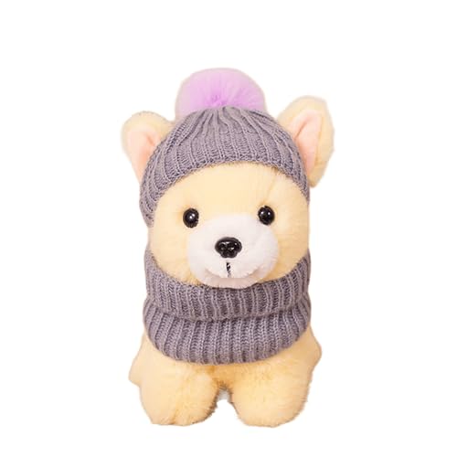 Hunde-Plüschtiere, süßes Hundewelpen-Plüschtier mit Schal,Plüsch-Hund Haustier Plüschtier Kuscheltier, Weiche Plüsch Hundkissen Kuscheltier Spielzeug Für Geschenke, Hausdekoration (20CM,Grau) von Xiyocadt