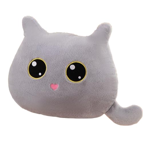 Kissen Katze,Schwarze Katze Plüschtier Schwarze,Rosa Stofftier Kawaii Katzes,Grau Katzen Plüschtier,Plüschkissen Spielzeug,Kuscheltier Ausgestopftes Tier, Weighted Plushie,Cat Plush (30cm,Grau) von Xiyocadt