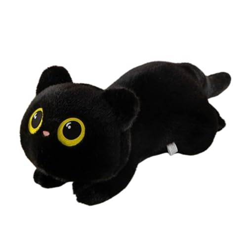 Kissen Katze Schwarz Kuscheltier Weighted Stuffed Animal,Puppe Plüschkissen Spielzeug Kawaii Katze Kuscheltier,Niedliche Cartoon Schwarze Katzen Schlafkissen Wurfkissen Plüsch Puppe (90cm,Schwarz) von Xiyocadt