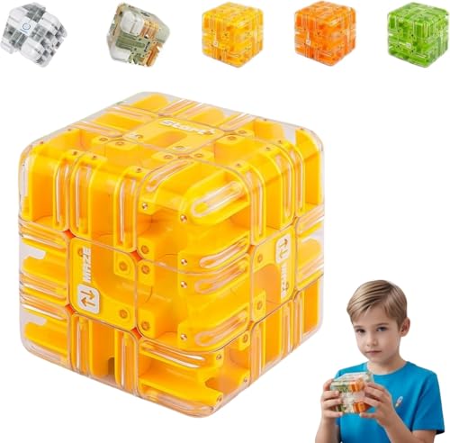 Large Labyrinth 3D Puzzles Maze Cube, 3D Labyrinth Spiel Puzzle Spiel, 2-in-1 Kugellabyrinth Zauberwürfel Spielzeug, Interaktives Würfel Labyrinthspiel (Gelb) von Xiyocadt