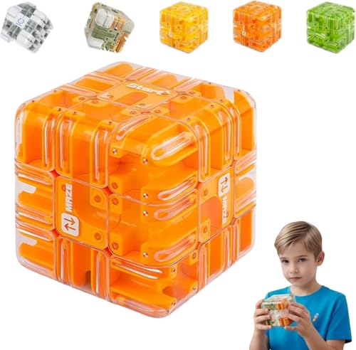 Large Labyrinth 3D Puzzles Maze Cube, 3D Labyrinth Spiel Puzzle Spiel, 2-in-1 Kugellabyrinth Zauberwürfel Spielzeug, Interaktives Würfel Labyrinthspiel (Orange) von Xiyocadt