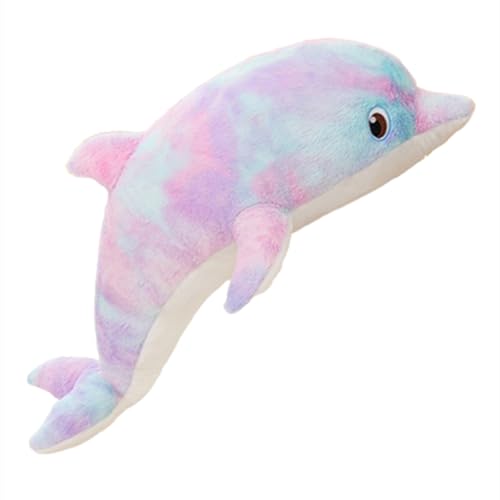 Niedliche bunte Delphinpuppe kreativ,Kinderschlafkissen， Plüschtier Plüschtier für Kinder und Baby, Bunter Delphin Plüsch Meerestiere, Kuscheliges Kuscheltier, Weiches Kuscheltier (130cm,Lila) von Xiyocadt